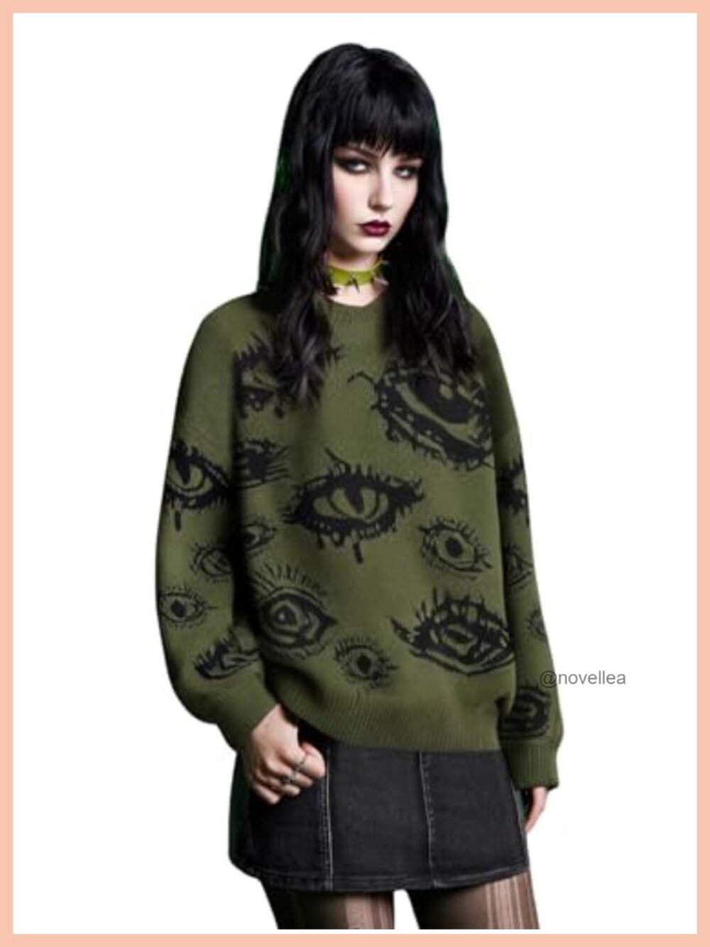 Plus Size Grunge Punk Print Long Sleeve Pullover Sweater Top